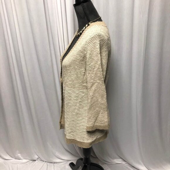 Christopher and Banks Cardigan Womens Size Medium Tan White Sweater - Picture 3 of 7
